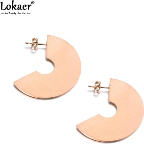 Lokaer Trendy Titanium Steel Geometric Semicircle Stud Earrings For Women Bohemia Rose Gold Hyperbole Earrings Jewelry E19212