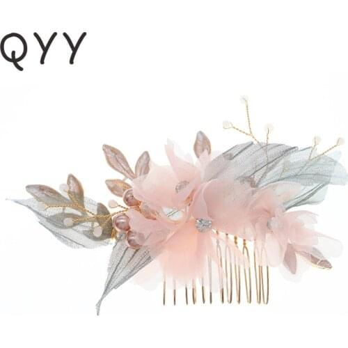 QYY Handmade Flower Hair Combs Clip for Women Accessories Wedding Gold Color Hair Jewelry Prom Party Bridesmaid Headpiece Gift