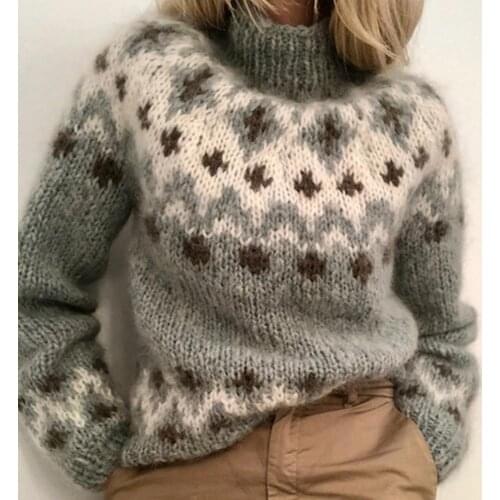 New Autumn Women Sweater Casual Color Block Turtleneck Knitted Sweater Jacquard Weave Long Sleeve Jumper Warm Pullovers