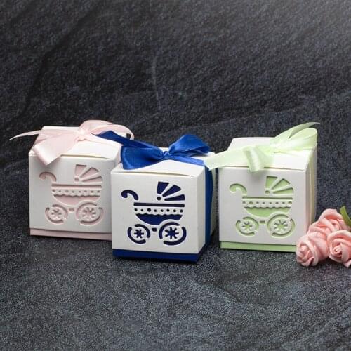 10pcs Hollow Baby Carriage Design Paper Candy Boxes Cute Cardboard Gift Box for Birthday Wedding Gifts Favor Packing 6*6*6cm