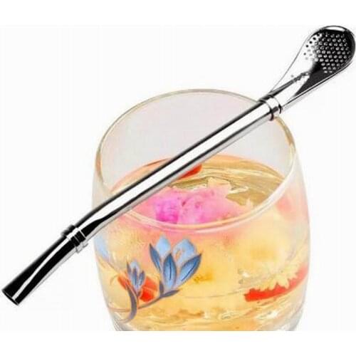 100pcs 15.8cm 304 Stainless Steel Reusable Yerba Mate Straw Coffee Juice Lemon Filtering Spoon Bombilla Straw Filter
