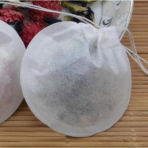 200 Pcs Empty Disposable Tea Bag Drawstring Tea Pouch Bag Disposable Empty Tea Pouch Round Tea Bags Filter Paper Bags Spices Bag