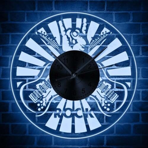 12" Double Guitar Acrylic Decorative LED Wall Clock Handmade Gift For Guitarist Home Decor Musical Instrument Round Wall Art