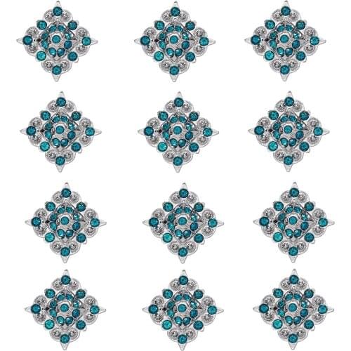 12pcs/lots Crystal Concho with Screw Rhystone Metal Rhombus Blue rhinestone decoration Belt accessories