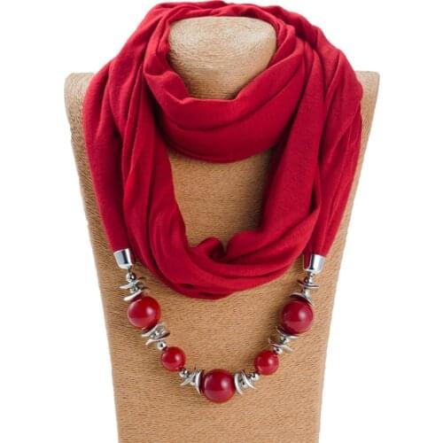 2018 Trendy Women Scarf Necklace Beads Pendent Jewelry Statement Maxi Necklace Women Muffler Neckerchief Gift
