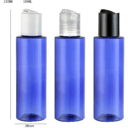 24 x 100ml Cobalt Blue New Fashion DIY PET Flat Shoulder Cosmetic and Lotion Bottle with Disk Cap Bottle