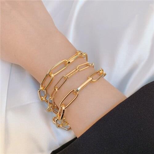 Hollow Gold Color Metal Chain Link Bracelet Bangle New Fashion Punk Simple Women Jewelry Party Birthday Christmas Halloween Gift