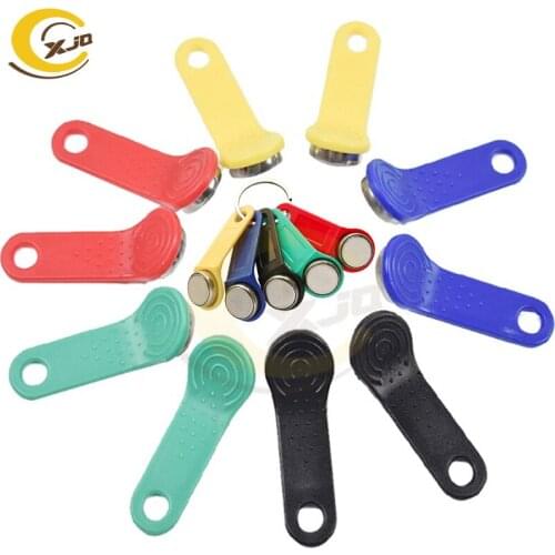 XJQ 100PCS TM1990A Keytag with Handle Dallas Read Only iButton DS1990A-F5 TM Card Non Magnetic Electronic Key IB tag Cards Fobs