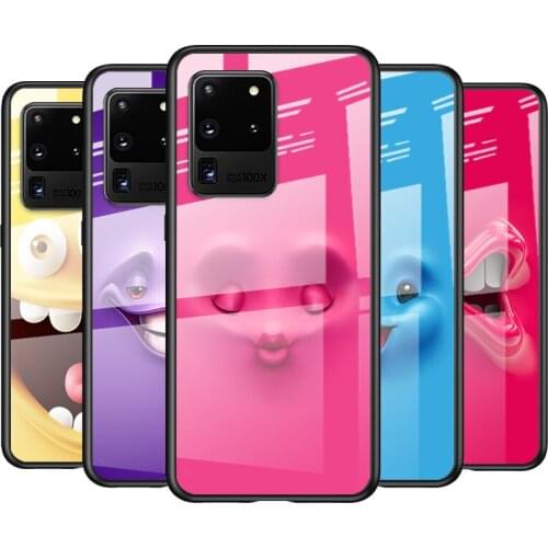 Tempered Glass Cover 3D funny face For Samsung Galaxy S21 Ultra Plus 5G M51 M31 M21 Shockproof Shell Phone Case
