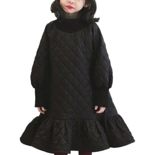 Baby Girls quilted meramid dress 2020 autumn winter warm kids children thick lantern sleeve vintage trumpet dress