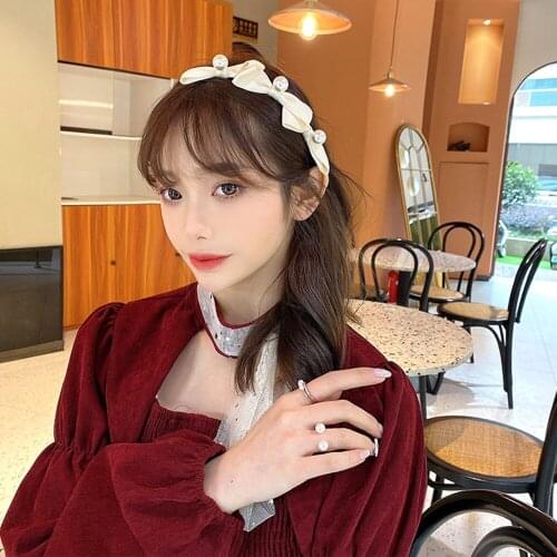 Pearl Hair Band Girls Headband Hair Hoop Bow Women Elegant Charm Sweet Cute Fashion Headwear Cloth Bow Pearl Refreshing Love