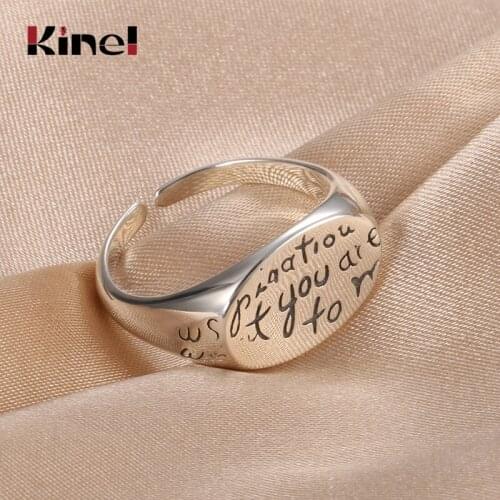 Kinel Genuine Retro Real 925 Sterling Silver Rings For Women Boho Adjustable Geometric Irregular Rings Exaggerated Jewelry