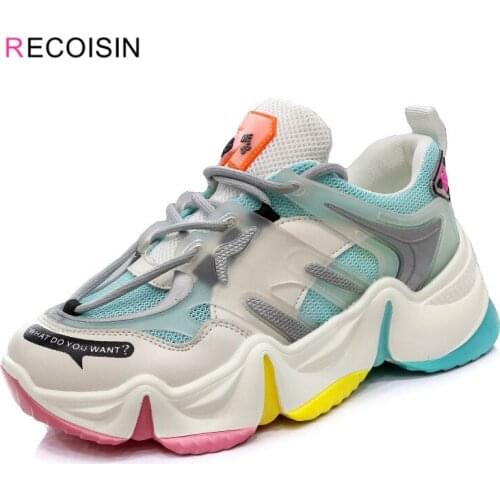 RECOISIN Autumn Fashion Women Sneakers Breathable Rainbow Color Casual Shoes For Women Height Increasing Chunky Ladies Shoes