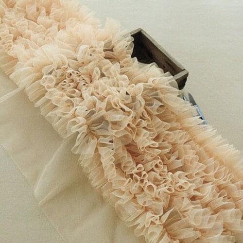 3 yards Khaki Frill Lace Trim, Dense Ruffled Lace Trim Tutu Mesh Doll Dress Trim
