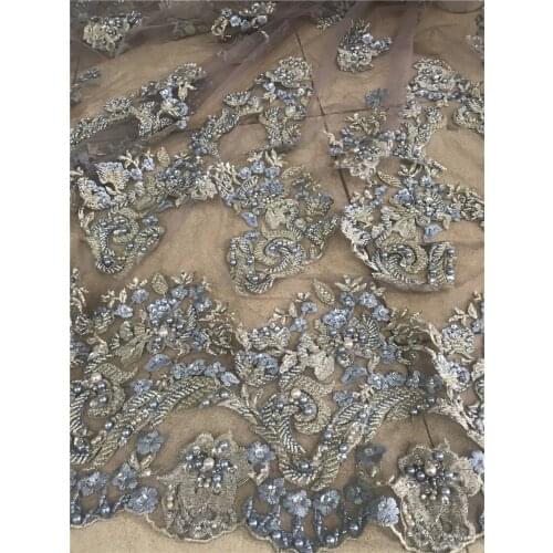 African French Tulle Lace Fabric High Quality Lace with beads ZH-218681 Material Nigerian Lace Fabrics For Garment Sewing