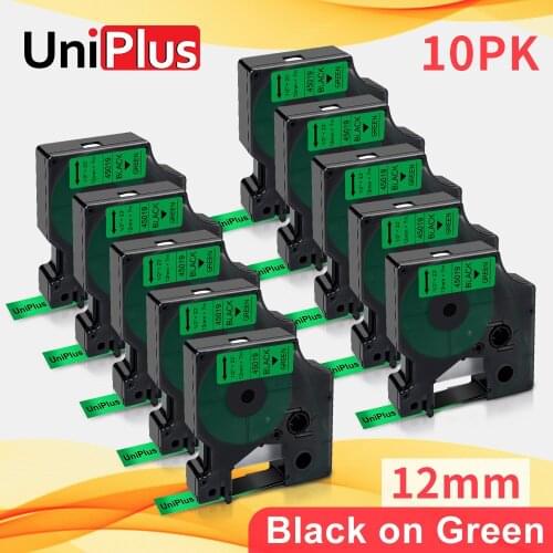 UniPlus Black on Green 12mm*7m Dymo Tape Compatible D1 Labeling Tape 45019 for Dymo Label Printer LabelManager 160 420P 210D 280