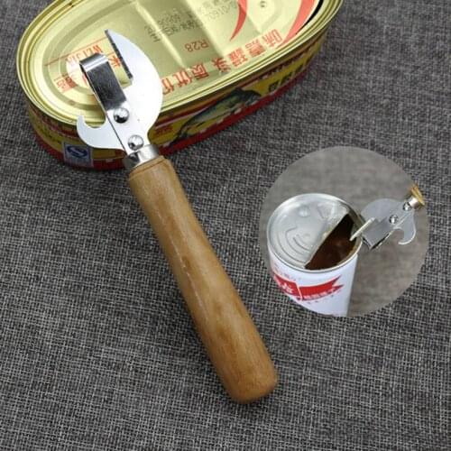 Multifunction Can Opener with Wooden Handle Manual Side Cut Metal Beer Bottle Opener Can Opener Home Kitchen Tools Accessories