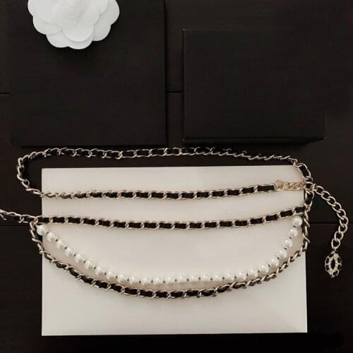 Fashion brand jewelry high quality tassel hollowed-out leather multilayer pearl chain waist chain necklace