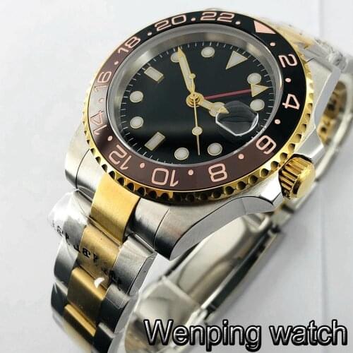 Bliger 40mm sapphire glass ceramics bezel black sterile dial date window GMT luminous automatic mens top luxury watch