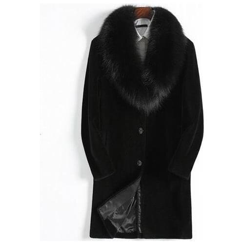 Fox Fur Collar Mens Trench Coat Long Jacket