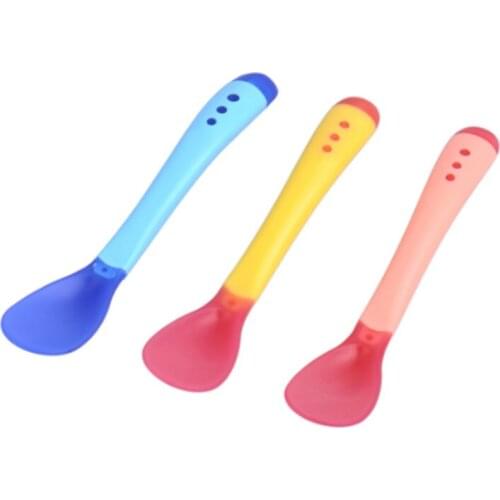 1Pcs Safety Color Temperature Sensor Spoons Fork Set Baby Food Spoon Silicon Baby Temperature Change Scoop Set Kitchen Utensils