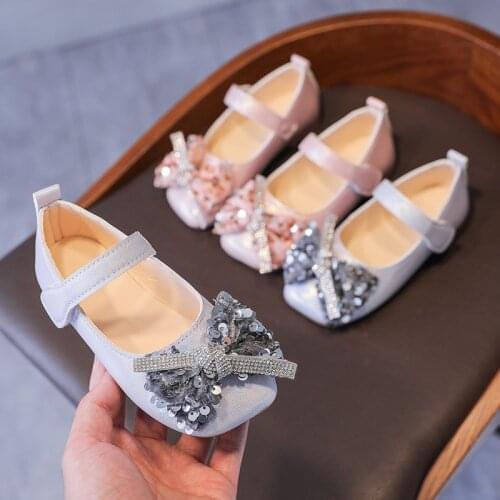 2021 Spring and Autumn New Girls Leather Shoes Fashion Non-slip Childrens Soft-soled Princess Flats Square-toe Sweet Bow-knot