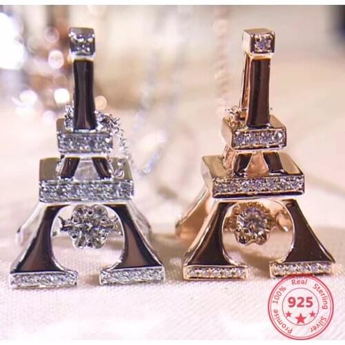 New S925 Silver Paris Tower Sterling Silver Necklace Fashion Trend Pendant