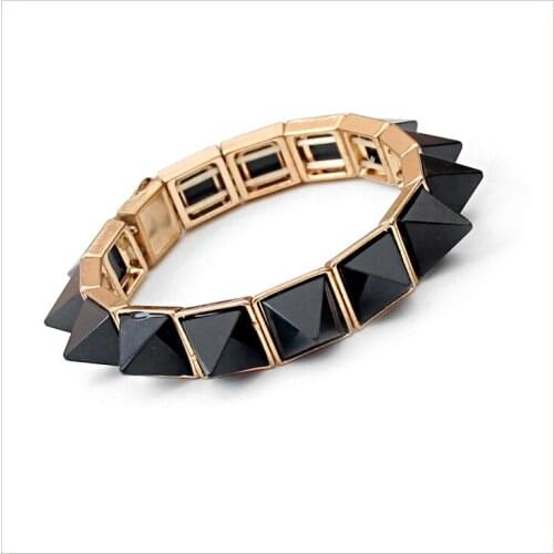 New Arrivals Gold Color Adjustable Geometric Black Crystal Punk Style Bracele Bangles for Women Gothic Black Crystal Bracelet