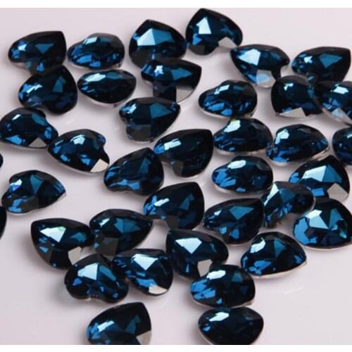 Various Size Zircon Blue Heart Shape Hand Craft Pointback Rhinestones Glass DIY Crystal Rhinestone Garment Dress Decoration