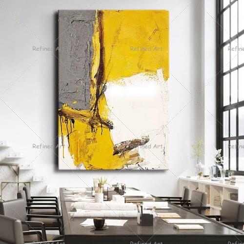 Nordic Abstract 100% Handmand Oil Painting Posters Yellow And Coffeer Contrast Color TextureOn The Wall Art Decoration