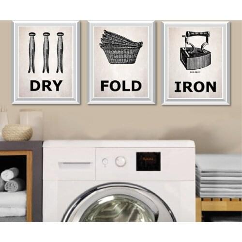 Laundry Room Prints Wash & Dry & Iron & Fold Vintage Posters Canvas Painting Pictures Laundry Room Wall Art Decor