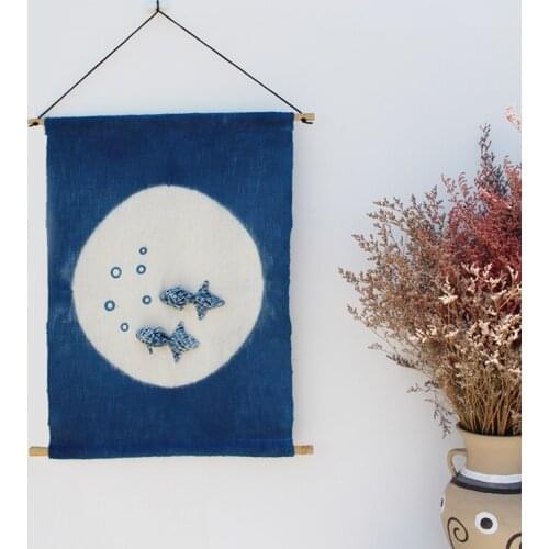 Handmade Fabric Hanging Decor Vintage Tie Dyed 3D Fish Decoration Japan Style Retro Home Stay Living Room Wall Art Ornament