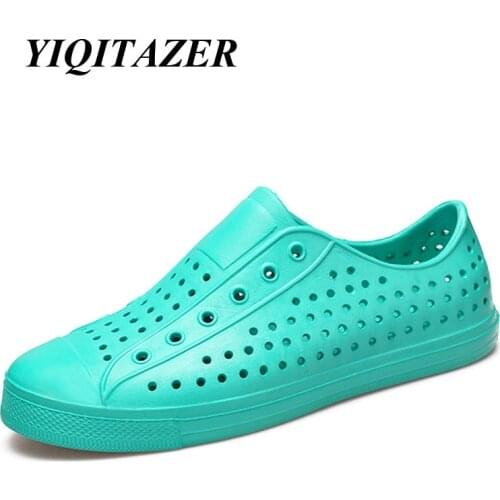 YIQITAZER 2018 New Designer Summer Cool Mens Shoes Water,Breathable PVC Slipon Beach Slippers Man Shoes Plus Size 43 44 45