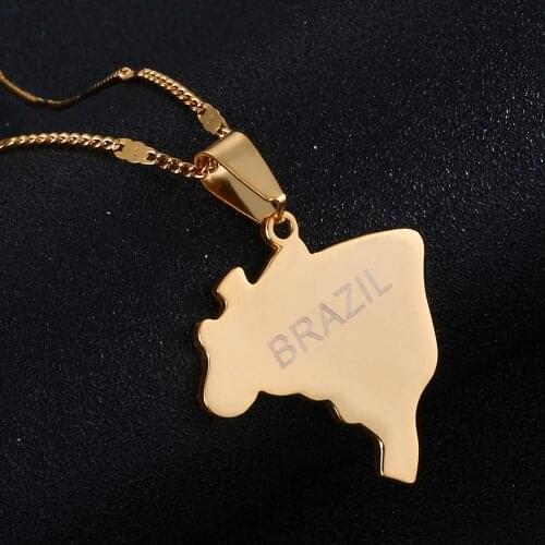 Stainless Steel Brazil Map Brasil Flag Necklaces Pendant for Women Brazilians Jewelry