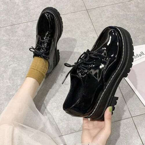 2019 new autumn retro wild student thick-soled single-shoe muffin bottom soft girl lace patent leather small shoes British style