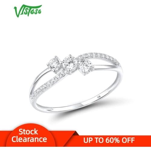 VISTOSO Gold Rings For Women Genuine 9K 375 White Gold Ring Sparkling White CZ Promise Band Rings Anniversary Fine Jewelry