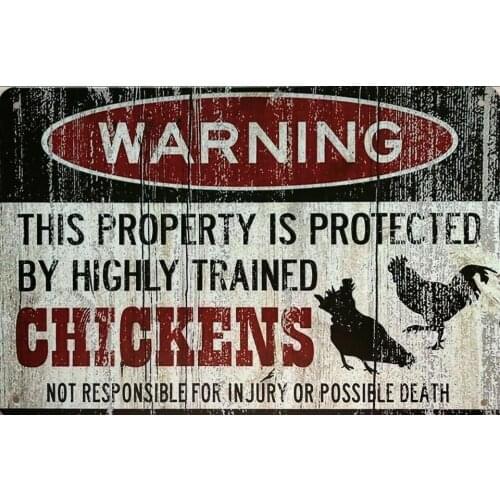 Warning Farm CHICKENS Rustic Metal Tin Sign Pub Bar Decoration Tin Sign Wall Art Shabby Chic Home Decor Plaque Wall Poster