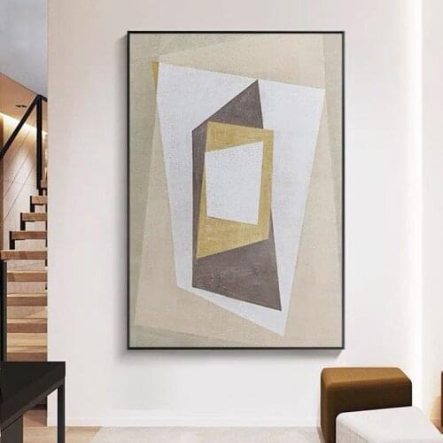 100% Hand Painted Modern Beige Geometric Abstract Oil Painting On Canvas Wall Art For Living Room Home Decoration No Frame