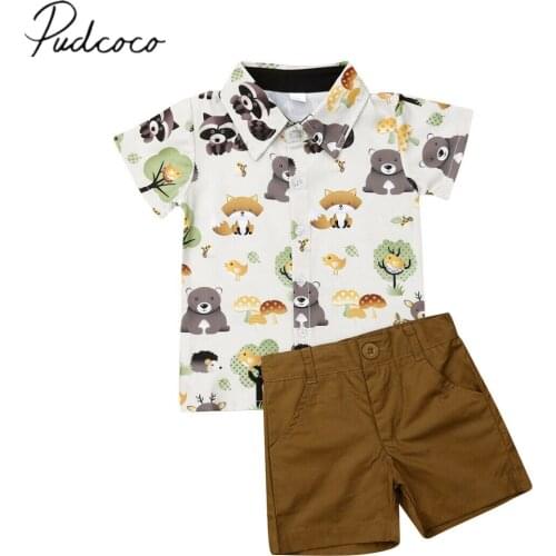 2019 Baby Summer Clothing Infant Kids Baby Boy Gentleman Clothes Shirt Tops+Short Pants Animals Print 2PCS Outfits Set 1-5T