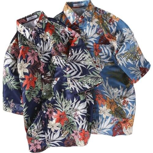 2020 Hot Style Summer Plus size Men Floral Print Palm Tree Hawaiian Beach Short Sleeve Shirt