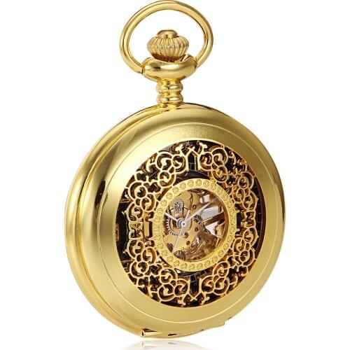 2020 Hot Sell Luxury Gold Carving Mechanical Pocket Watch Vintage Black Dial Hand Wind Pocket Watch Wholesale