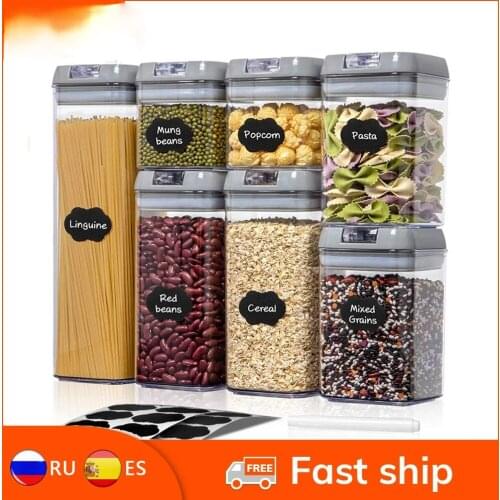7Pcs Plastic Food Storage Container Jar Set with Lid Kitchen Bulk Sealed Cans Refrigerator Multigrain Tank Container for Cereal