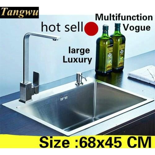Free shipping Apartment multifunction kitchen manual sink single trough do the dishes 304 stainless steel hot sell big 68x45 CM