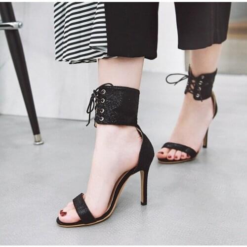 Big Size high heels sandals women shoes woman summer Super-high heel slim-heeled sexy strap-on open-toed sandals
