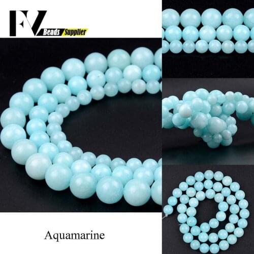 Natural Aquamarines Stone Beads For Jewelry Making 4 6 8 10 12mm Gem Ball Beads Diy Jewellery Handicraft Accessories Wholesale