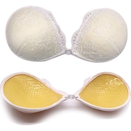 White Lace Embroidery Bra Super Push Up Silicone Bralette Backless Strapless Invisible Pushup Sticky Bras For Women Wedding