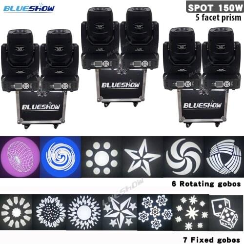 No Tax flight case 6x LED 150W Beam Spot Wash gobo moving heads lights 5 Face prism super bright Concert Stage Light dj Show