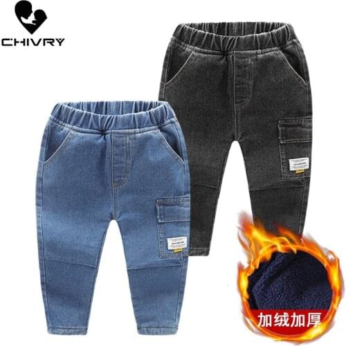 New 2020 Kids Jeans Trousers Pants Boys Denim Pants with Pockets Baby Boys Thickening Warm Jeans Autumn Winter Jeans Long Pants