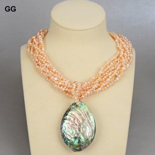 GG Jewelry Beautiful 7 Rows Natural Pink Pearl Abalone Shell Flower Clasp Necklace Cute Style For Women