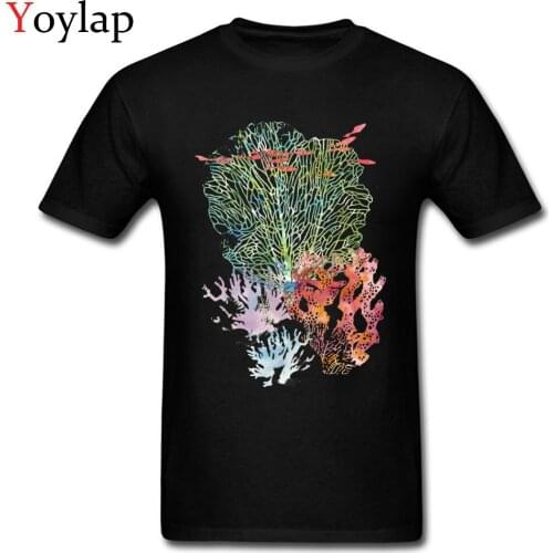 O-Neck Cotton T Shirt Mens White Tops & Tees Summer/Autumn Short Sleeve Clothing Cute Tiny Fish Colorful Coral Reef Printed